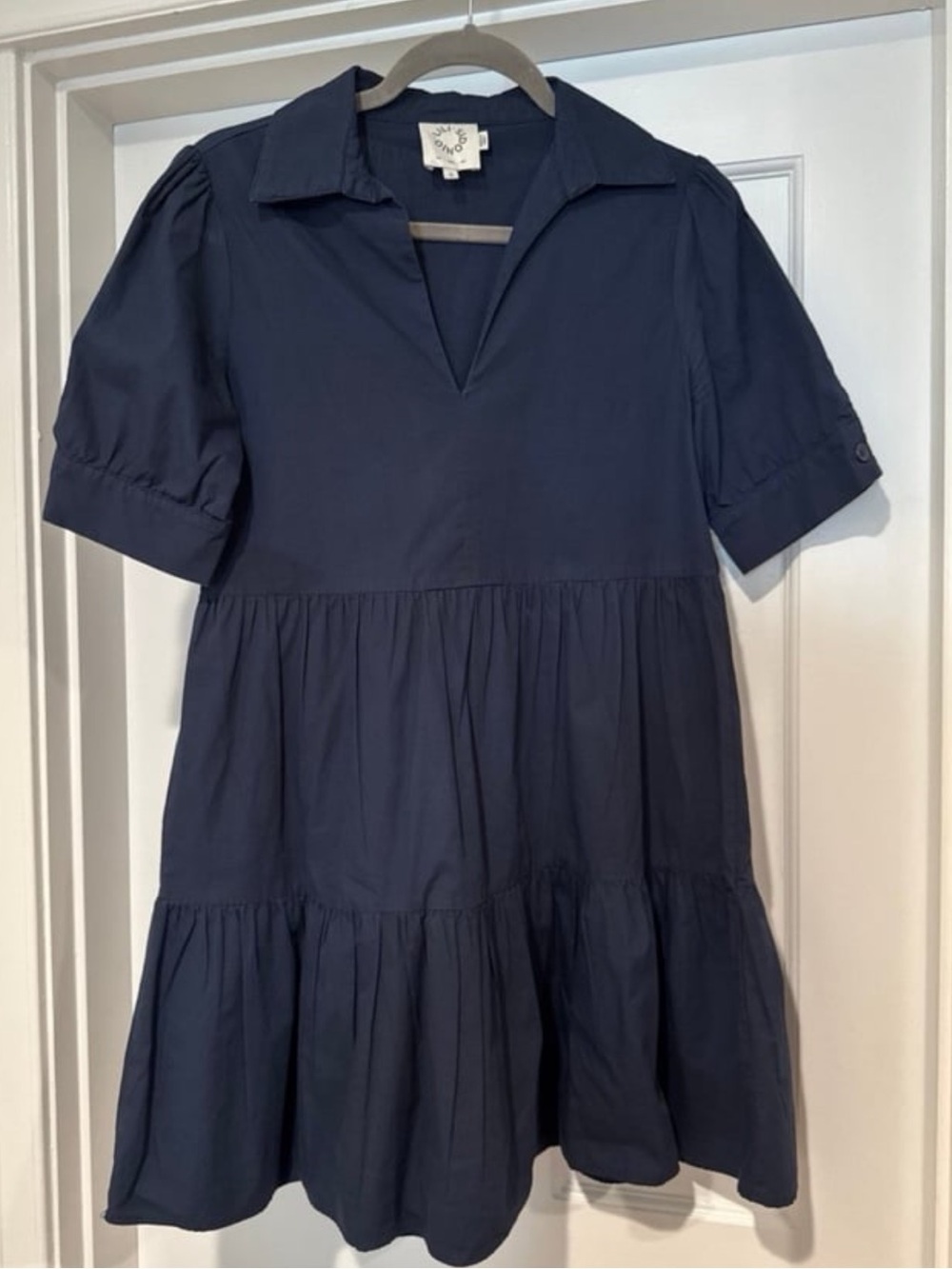 Relaxed Navy Collared Tiered Mini Dress